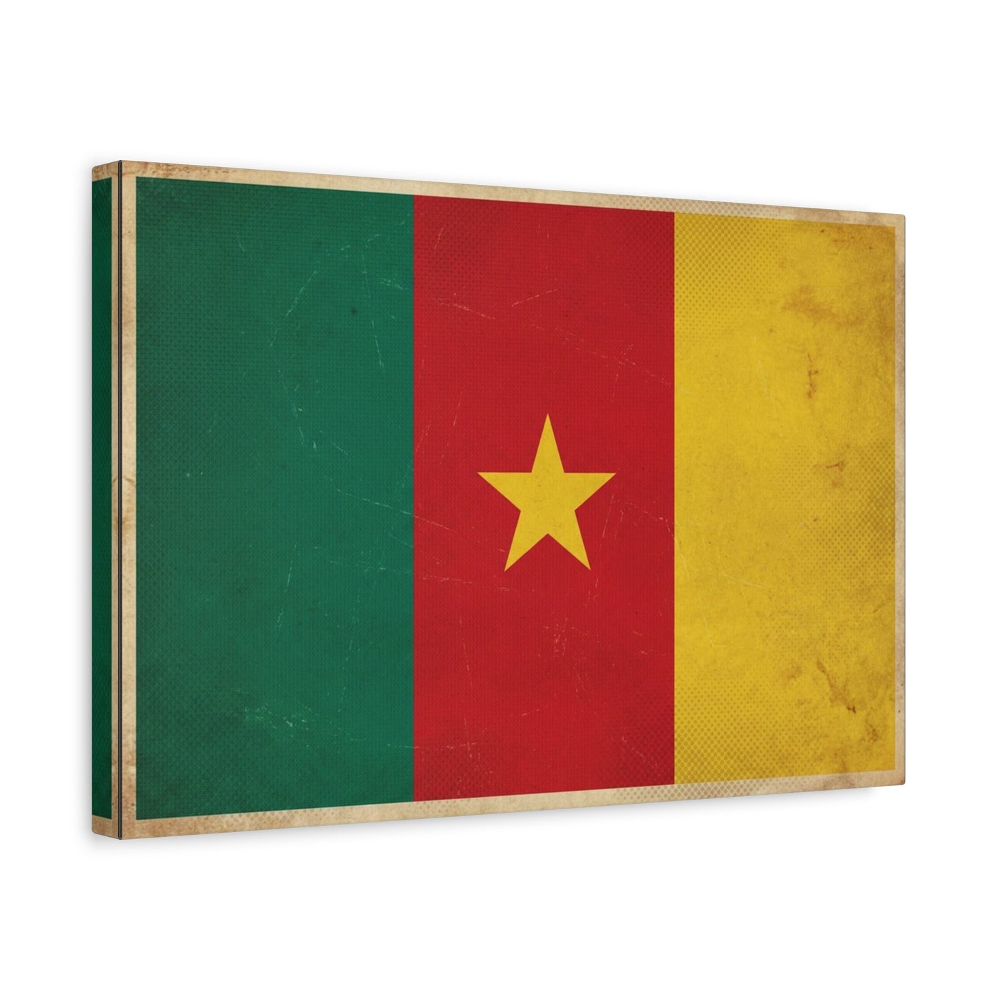 Cameroon Flag Canvas Wall Art - Vintage National Pride Decor, Distressed Tricolor Star Print - Traditional Patriotic Style - Living Room Wall Decor, Bedroom Home Decoration - Bedroom Home Decoration