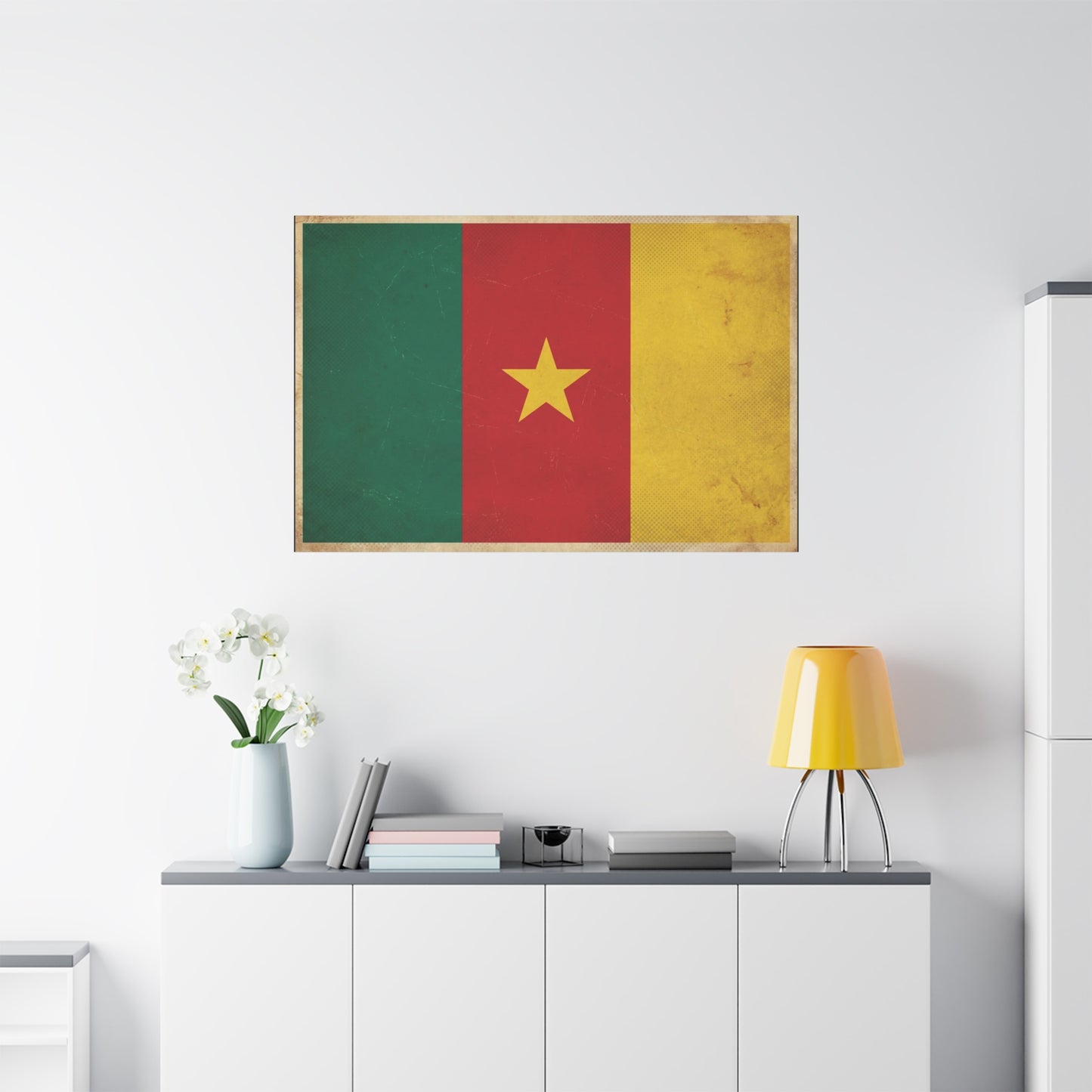 Cameroon Flag Canvas Wall Art - Vintage National Pride Decor, Distressed Tricolor Star Print - Traditional Patriotic Style - Living Room Wall Decor, Bedroom Home Decoration - Bedroom Home Decoration