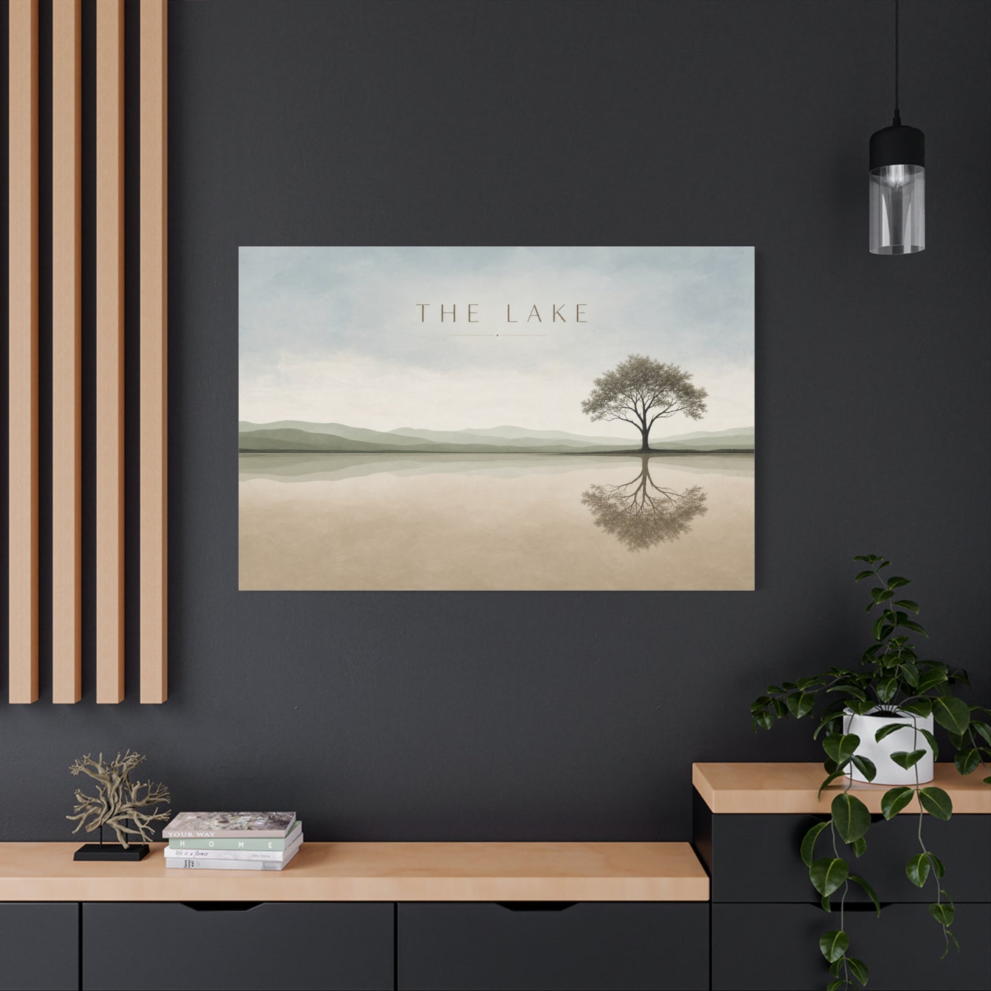 "The Lake" Lake Landscape Canvas Wall Art - Minimalist Tree Reflection Print, Serene Neutral Nature Decor - Contemporary Matte Canvas - Living Room Bedroom Office Wall Decoration - Ready to Hang