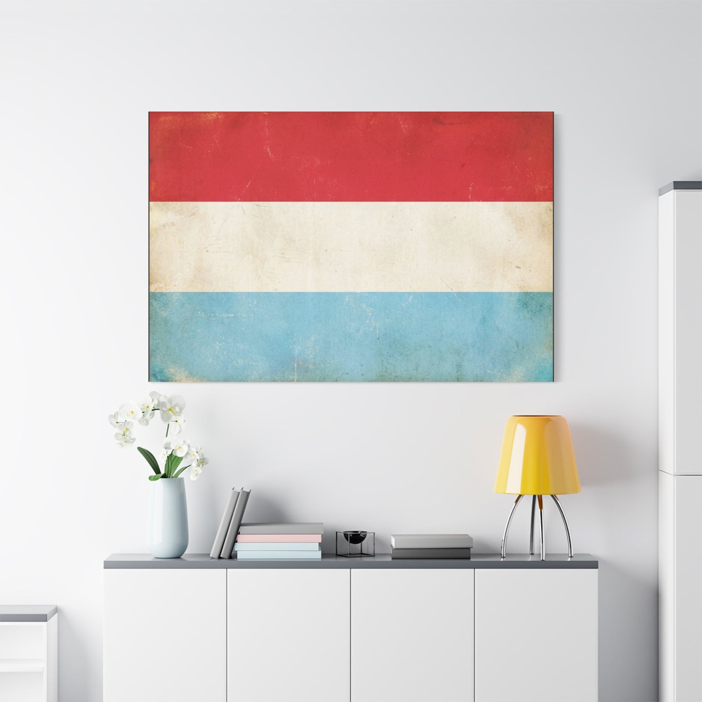 Vintage Luxembourg Flag Canvas Wall Art - Distressed Tricolor Country Print, Patriotic Minimalist Decor - Matte Canvas Wall Hanging - Living Room Bedroom Office Decoration - Bedroom Home Decoration