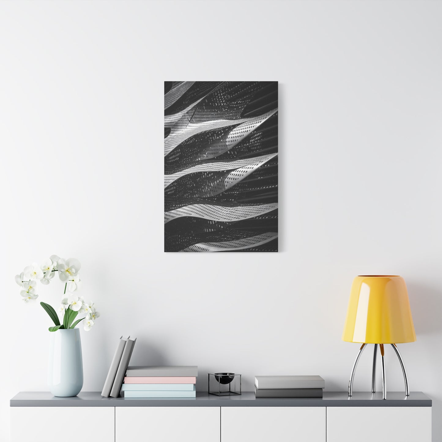 Abstract Black White Metal Wave Canvas Wall Art - Geometric Architectural Art Print - Modern Minimalist Decor - Living Room Wall Decor, Office Art, Contemporary Interior Design - Ready to Hang