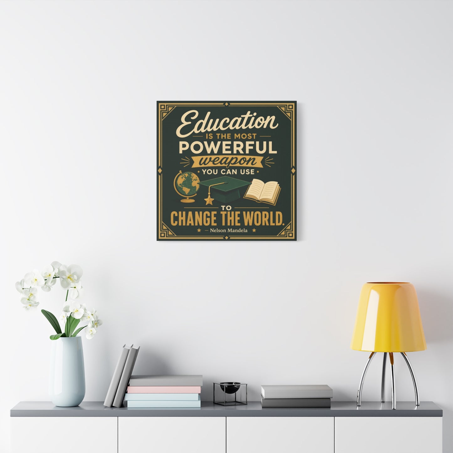"Education Is The Most Powerful Weapon You Can Use To Change The World." Canvas Wall Art - Nelson Mandela Quote, Teacher Classroom Poster, Study Room Decoration - Office Wall Art - Ready to Hang