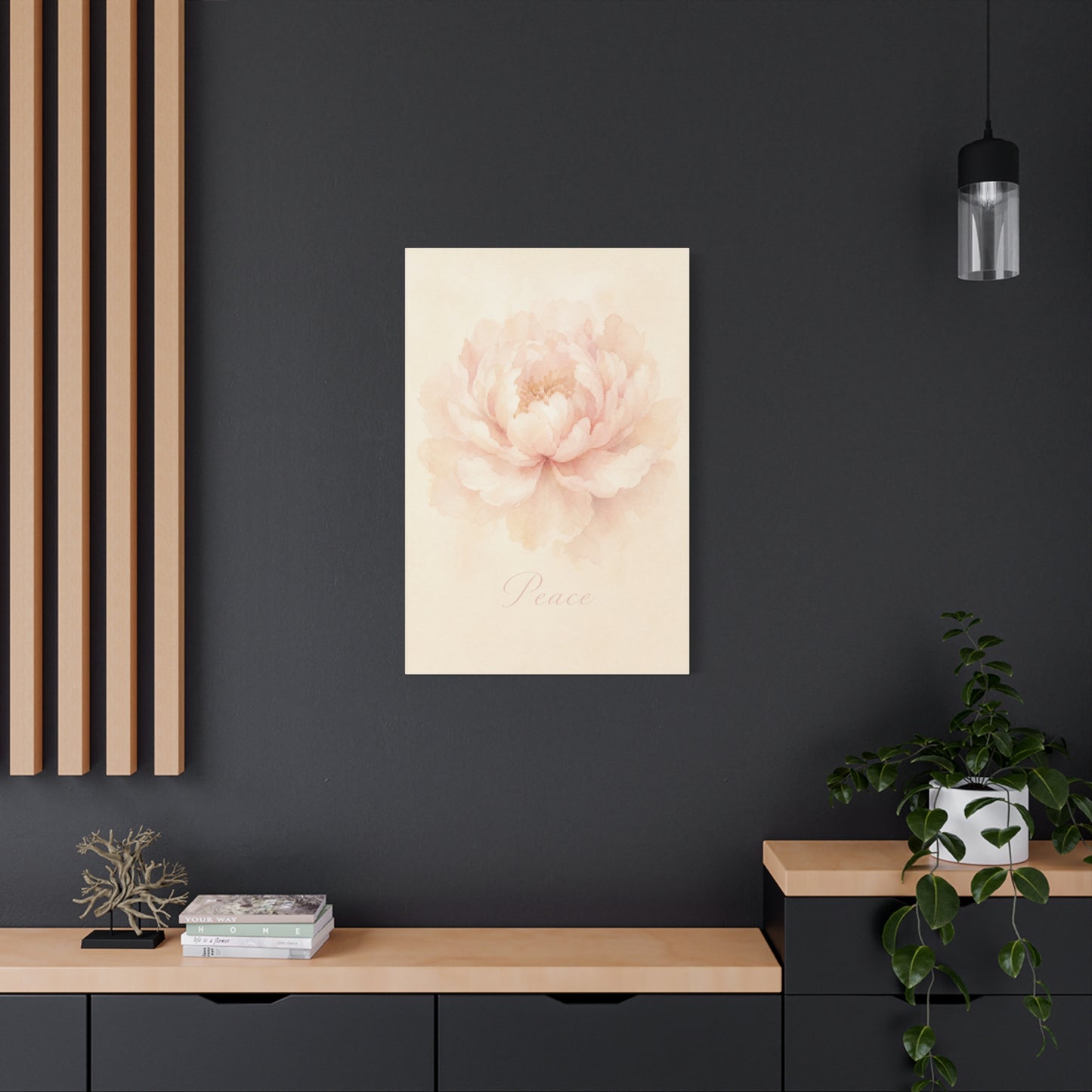 "Peace" Peony Canvas Wall Art - Blush Floral Watercolor Print, Minimalist Bedroom Home Decoration, Soft Botanical Wall Decor, Nursery Accent - Bedroom Home Decoration - Modern Farmhouse Style