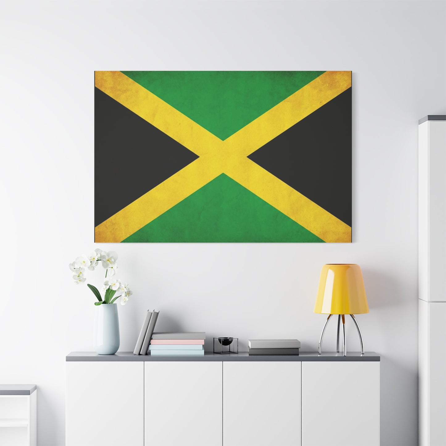 Jamaica Flag Canvas Wall Art - Vintage Jamaican National Flag Print, Green Gold Black Patriotic Decor - Matte Canvas Wall Hanging - Living Room Bedroom Office Decoration - Bedroom Home Decoration