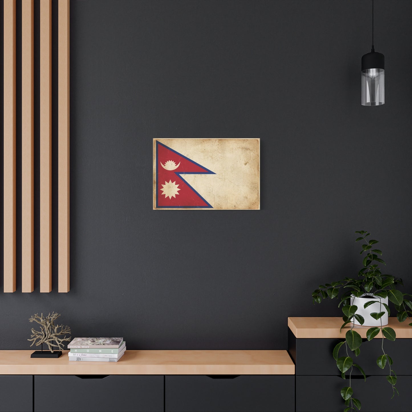 Nepal Flag Canvas Wall Art - Vintage Nepalese Banner Print, Rustic Patriotic Decor - Distressed Parchment Look, Traditional Style - Living Room Wall Decor - Bedroom Home Decoration - Ready to Hang
