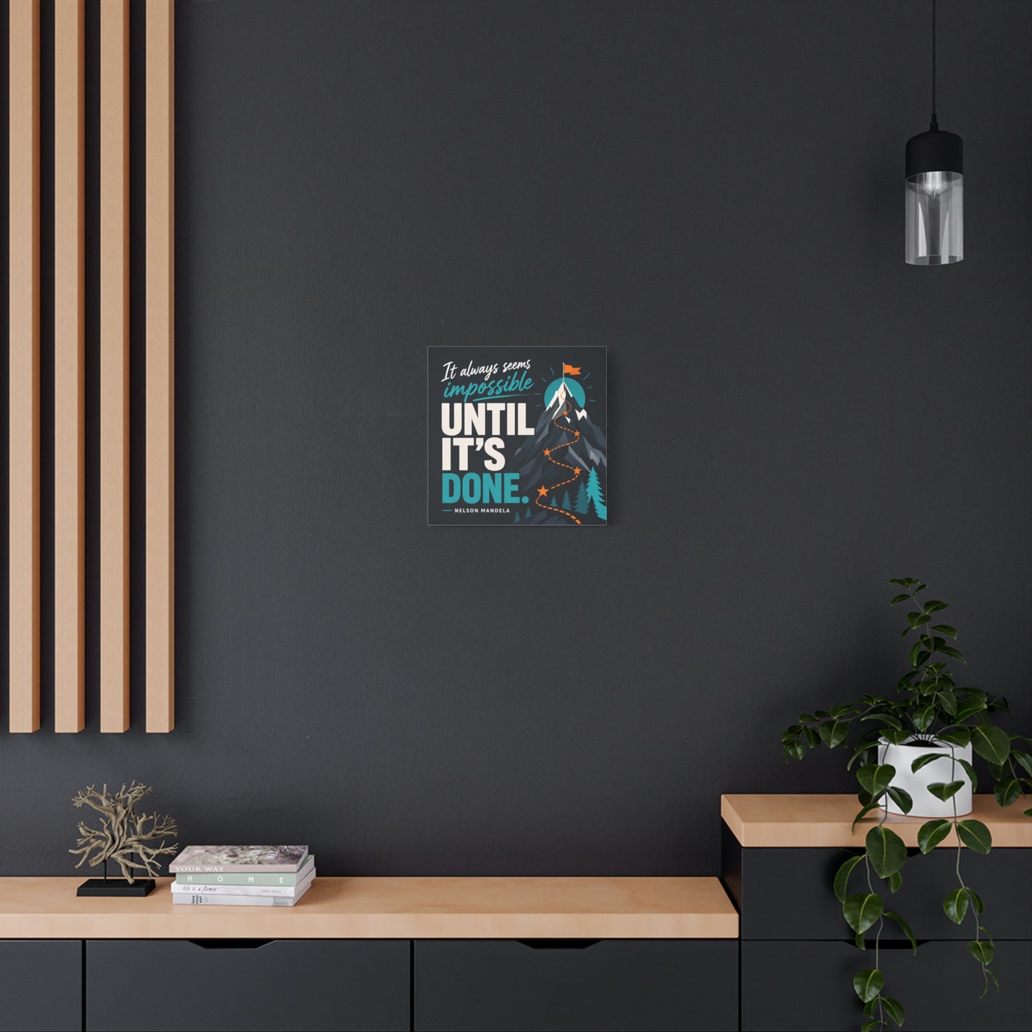 "It Always Seems Impossible Until It's Done" Motivational Canvas Wall Art - Mountain Quote Print, Teal And Orange Typography Decor - Modern Inspirational Living Room Office Wall Decor - Ready to Hang
