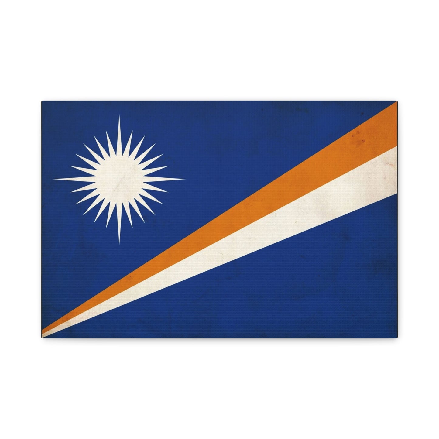 Marshall Islands Flag Canvas Wall Art - Blue Field, White Starburst, Orange Stripe - Vintage Patriotic Print - Coastal Island Decor For Living Room, Office Wall Display Accent - Modern Farmhouse Style