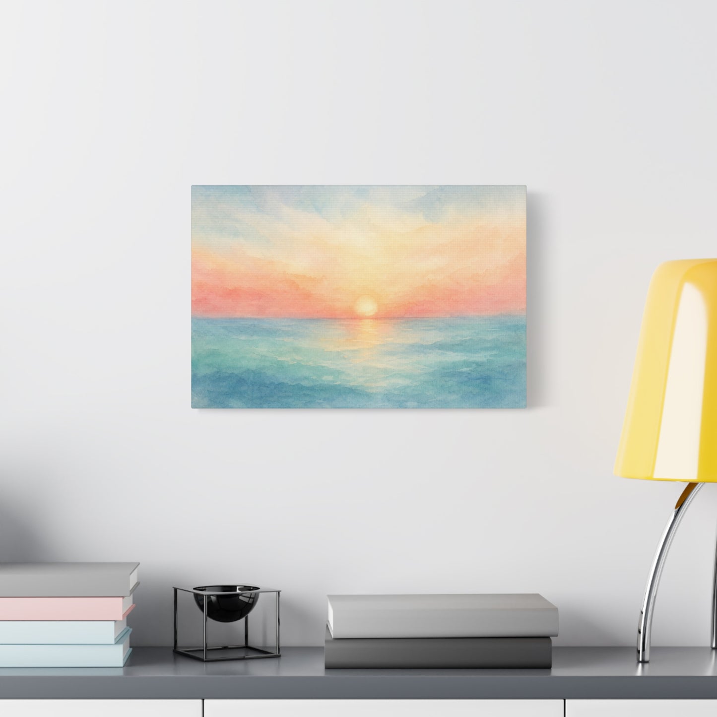 Pastel Ocean Sunrise Canvas Wall Art - Watercolor Seascape, Coastal Wall Decor - Serene Beach Horizon Print - Bedroom Home Decoration, Living Room Accent, Jellyfish Room Decor - Modern Farmhouse Style