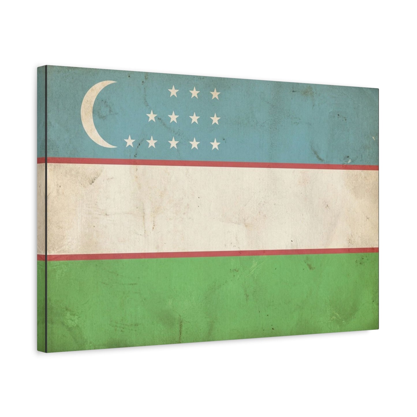Uzbekistan Flag Canvas Wall Art - Vintage Uzbek Flag Print, Distressed Patriotic Decor - Cotton Canvas Look - Traditional Style - Living Room Wall Decor - Bedroom Home Decoration - Ready to Hang