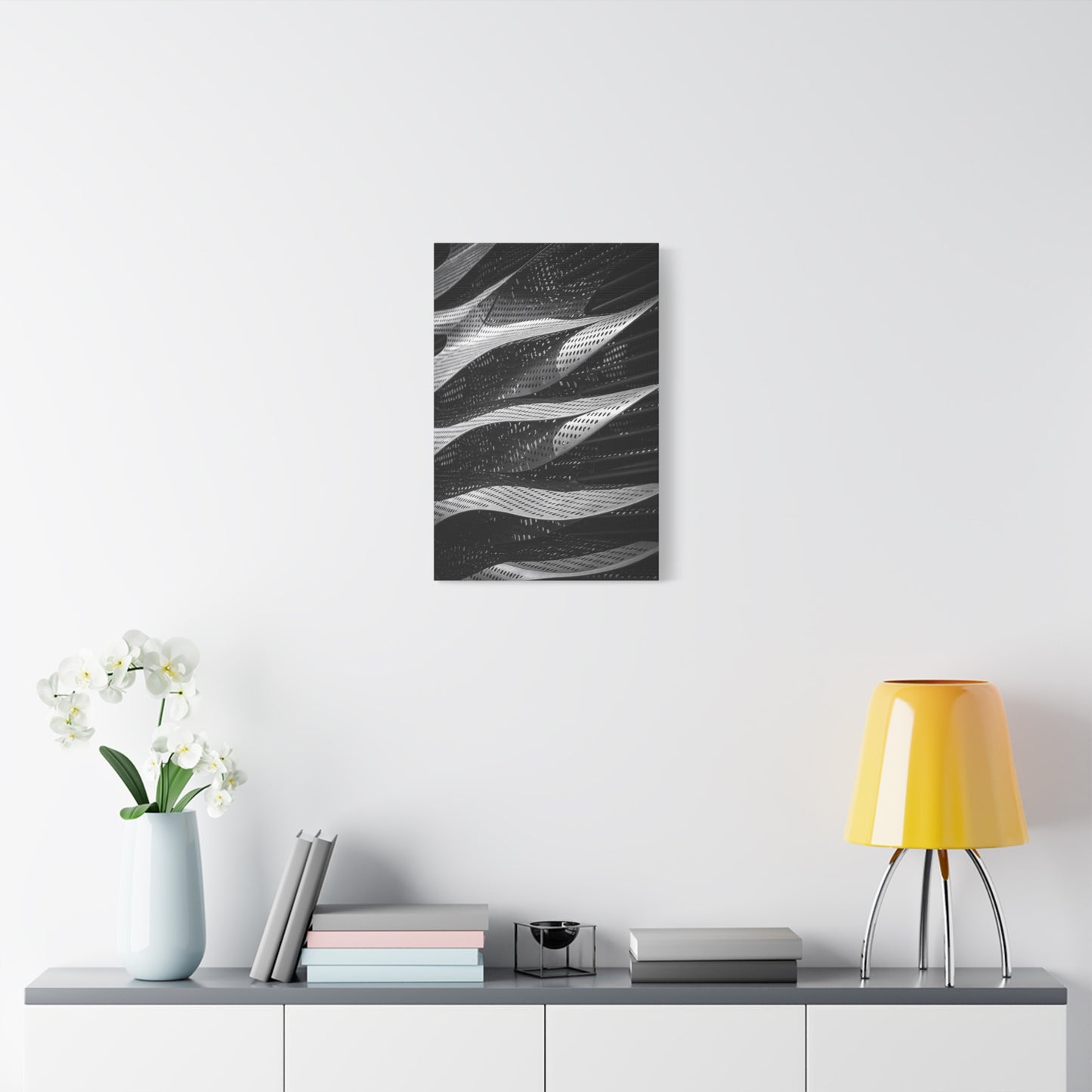 Abstract Black White Metal Wave Canvas Wall Art - Geometric Architectural Art Print - Modern Minimalist Decor - Living Room Wall Decor, Office Art, Contemporary Interior Design - Ready to Hang