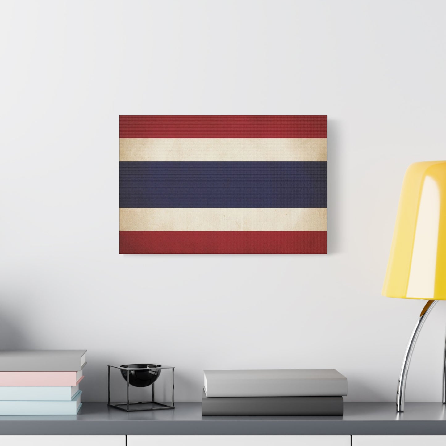 Thailand Flag Canvas Wall Art - Vintage Thai Tricolor Stripe Print, Minimalist Patriotic Decor - Matte Cotton Look - Living Room Wall Decor, Bedroom Home Decoration, Office Art - Ready to Hang