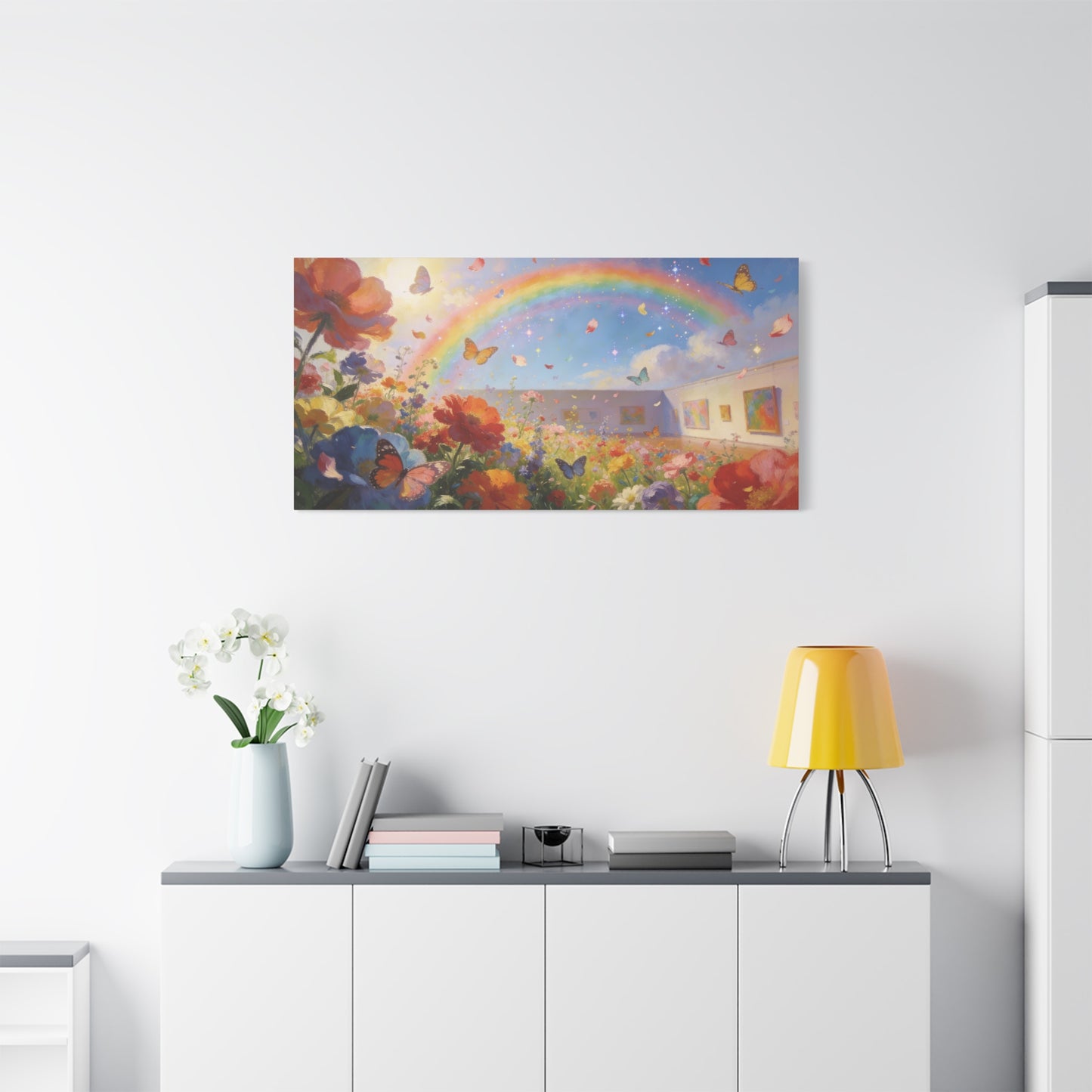 Rainbow Wildflower Butterfly Canvas Wall Art - Dreamy Floral Garden Painting, Matte Finish Canvas Print - Contemporary Style, Living Room Wall Decor, Bedroom Home Decoration - Bedroom Home Decoration