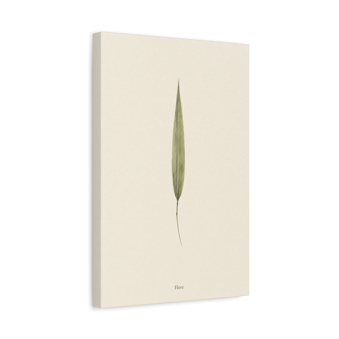 "Here" Minimalist Botanical Canvas Wall Art - Single Green Leaf Print, Neutral Contemporary Nature Decor - Cotton Art Print For Bedroom Living Room, Japandi Home Decoration - Living Room Wall Decor