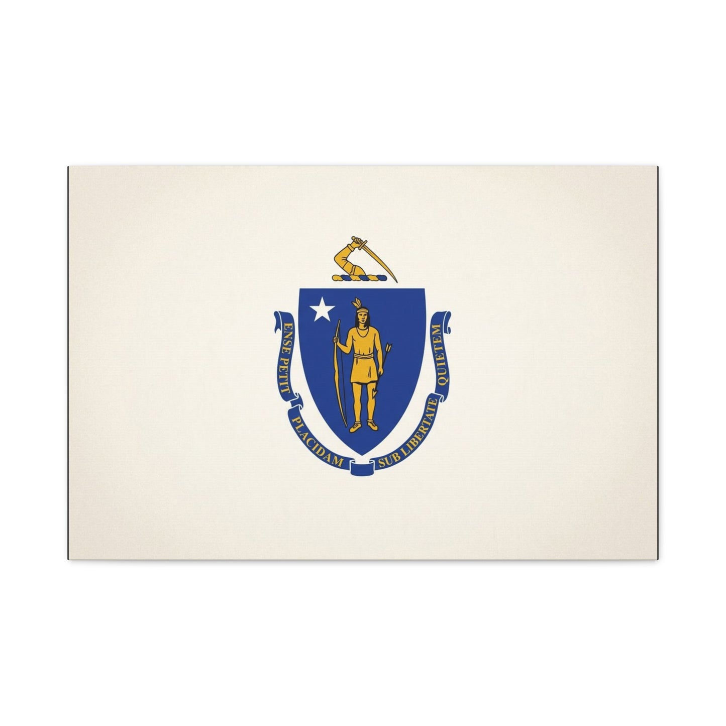 Massachusetts State Flag Canvas Wall Art - Ense Petit Placidam Sub Libertate Quietem - Blue Shield Native American Crest - Minimalist Patriotic Decor - Living Room Wall Decor - Bedroom Home Decoration