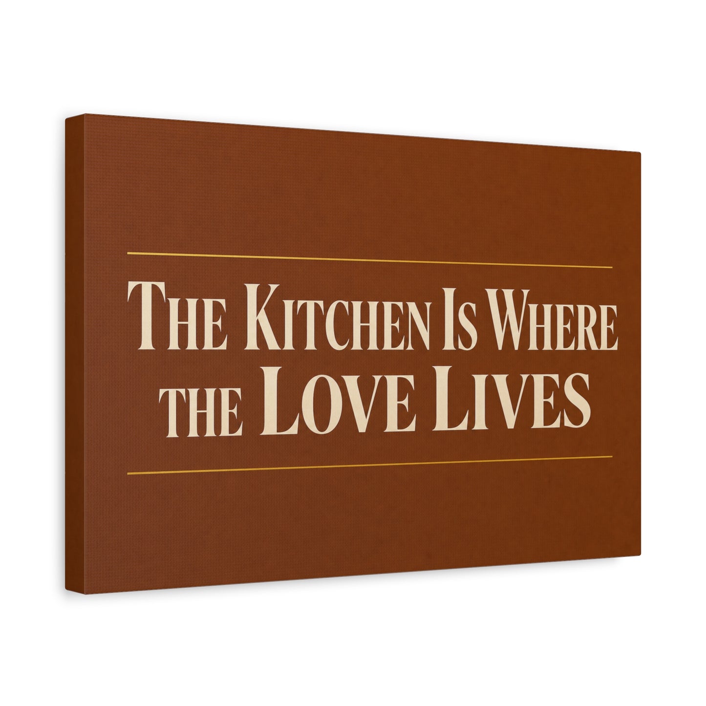 "The Kitchen Is Where The Love Lives" Canvas Wall Art - Typography Kitchen Decor, Brown Minimalist Quote Print, Farmhouse Dining Room Decoration - Living Room Wall Decor - Bedroom Home Decoration
