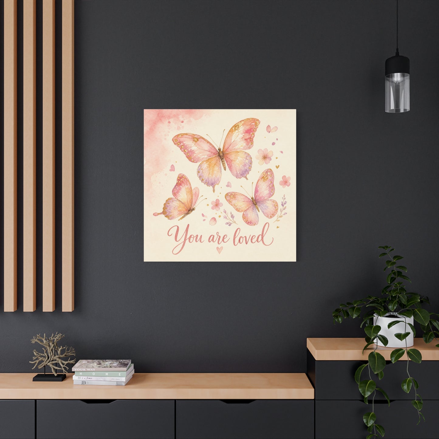"You Are Loved" Butterfly Canvas Wall Art - Pink Watercolor Butterflies, Inspirational Nursery Decor - Soft Pastel Floral Home Decoration - Bedroom Wall Hanging, Baby Girl Room Accent - Ready to Hang