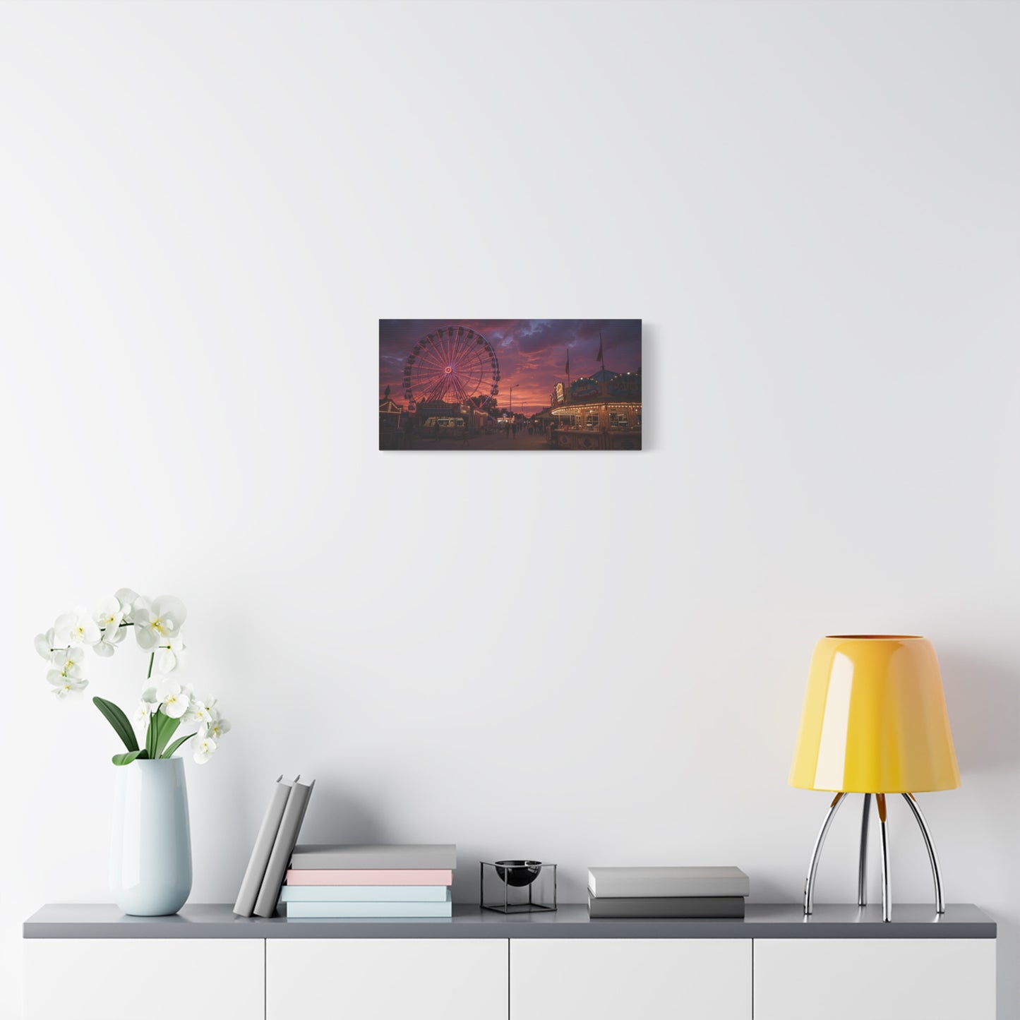 Ferris Wheel Sunset Canvas Wall Art - Carnival Boardwalk Art Print, Purple Pink Sky, Contemporary Nightscape - Living Room Wall Decor, Bedroom Home Decoration, Office Art - Ready to Hang