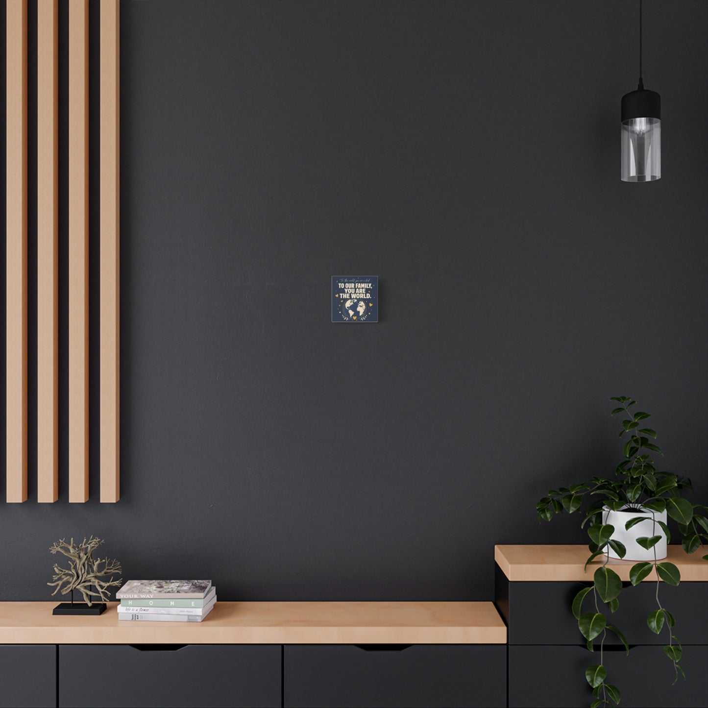 "To The World You Are A Dad. To Our Family, You Are The World." Canvas Wall Art - Father Quote Globe Typography Print - Navy Gold Modern Family Decor - HP Latex Print - Living Room Wall Decor