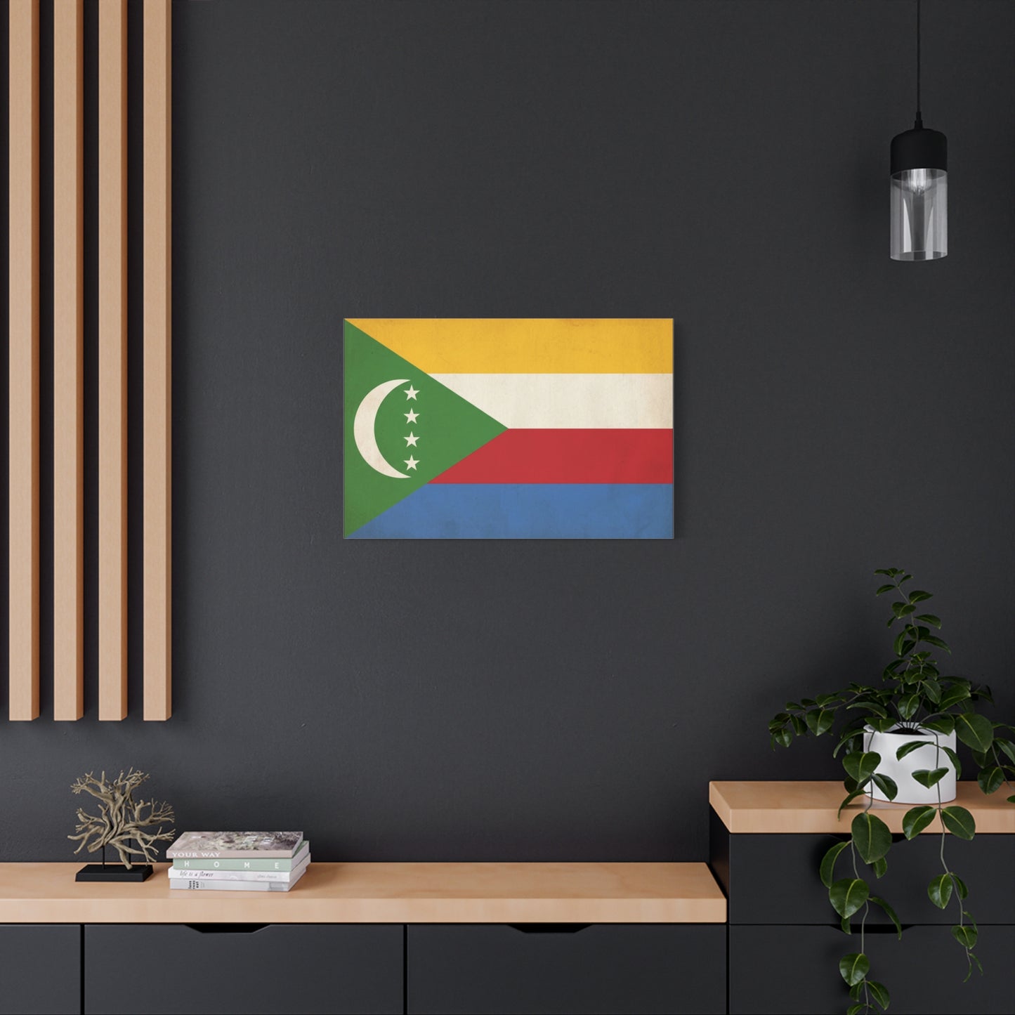 Comoros Flag Canvas Wall Art - Crescent And Four Stars National Print - Vintage Patriotic Decor, Cotton Canvas Wall Hanging - Living Room Home Decoration - Bedroom Home Decoration - Ready to Hang