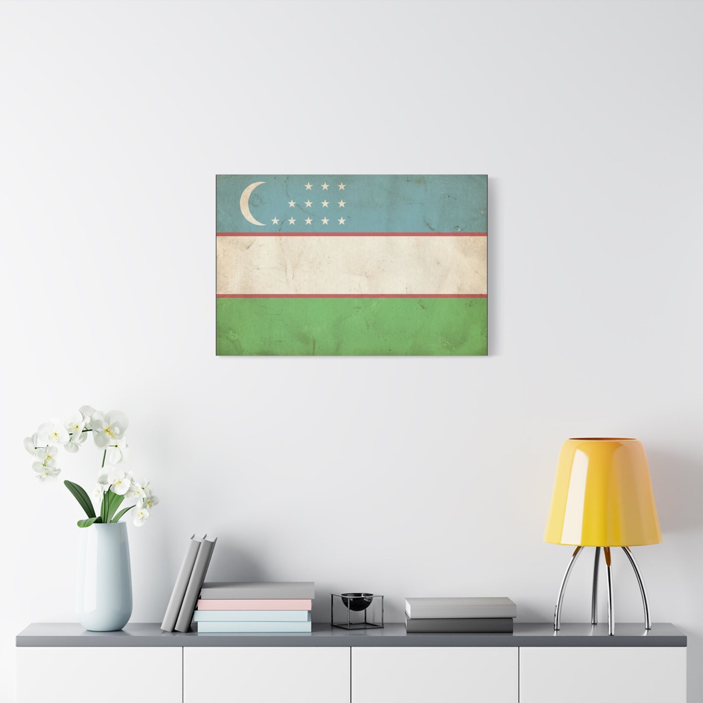 Uzbekistan Flag Canvas Wall Art - Vintage Uzbek Flag Print, Distressed Patriotic Decor - Cotton Canvas Look - Traditional Style - Living Room Wall Decor - Bedroom Home Decoration - Ready to Hang