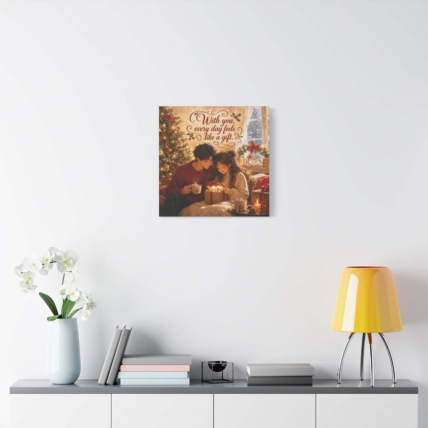 "With You" - Warm Golden Winter Decor - Traditional Quote Print For Bedroom, Living Room - Office Wall Art