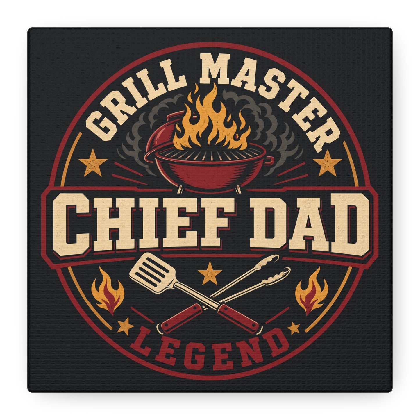 "Grill Master Chef Dad Legend" Canvas Wall Art - Vintage BBQ Typography Print, Rustic Kitchen Decor, Man Cave Wall Hanging, Retro Barbecue Poster Style Home Accent - Ready to Hang - Ready to Hang
