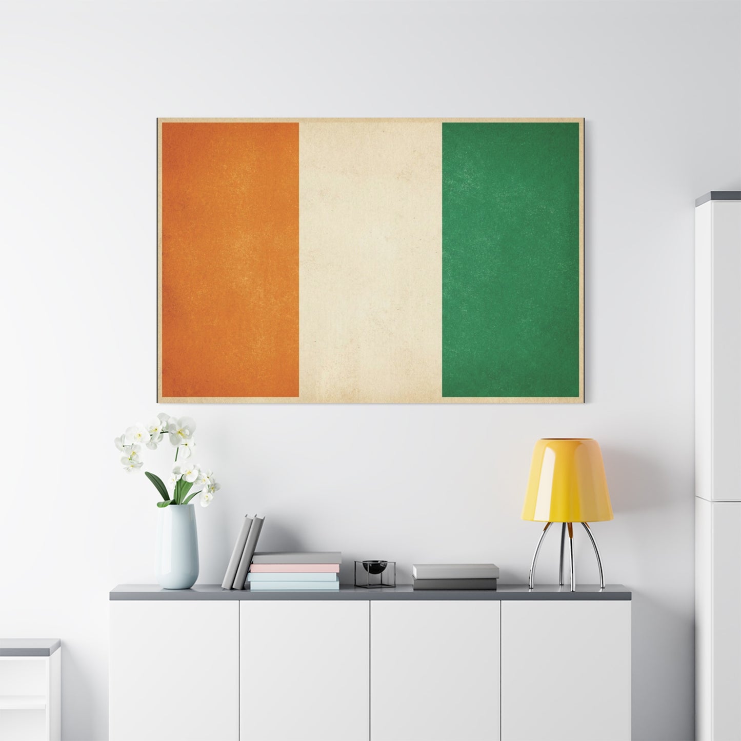 Irish Flag Canvas Wall Art - Vintage Tricolor Ireland Print, Green White Orange Decor - Minimalist Patriotic Artwork - Living Room Wall Decor, Bedroom Home Decoration - Bedroom Home Decoration