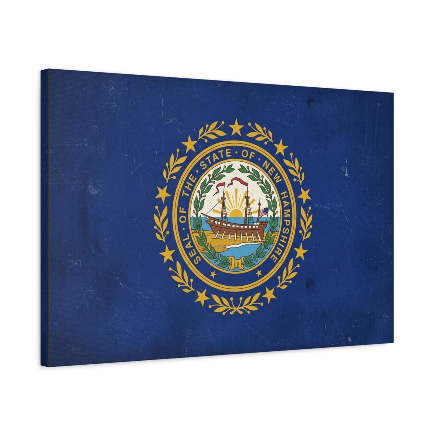 "Seal Of The State Of New Hampshire" Flag Canvas Wall Art - Vintage State Pride Decor, Blue Gold Emblem Print - Rustic Americana Style - Living Room Decoration - Office Wall Art - Ready to Hang