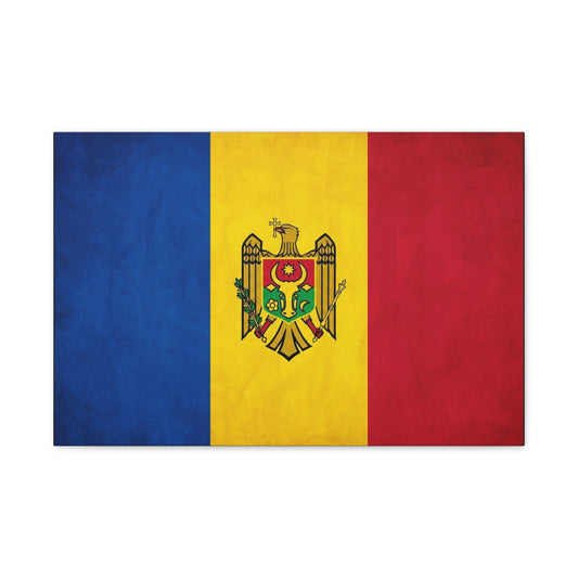 Moldova Flag Canvas Wall Art - Blue Yellow Red Tricolor With Coat Of Arms - Patriotic Heritage Print - Traditional Style - Living Room Wall Decor - Bedroom Home Decoration - Bedroom Home Decoration