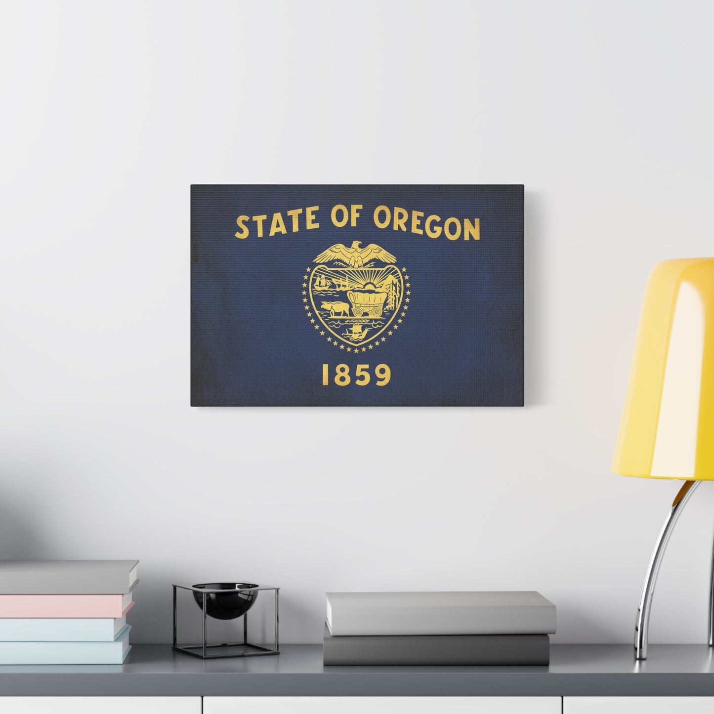 "State Of Oregon 1859" Flag Canvas Wall Art - Vintage State Seal Navy Gold Print - Typography Patriotic Decor - Living Room Wall Decor, Office Art - Bedroom Home Decoration - Bedroom Home Decoration