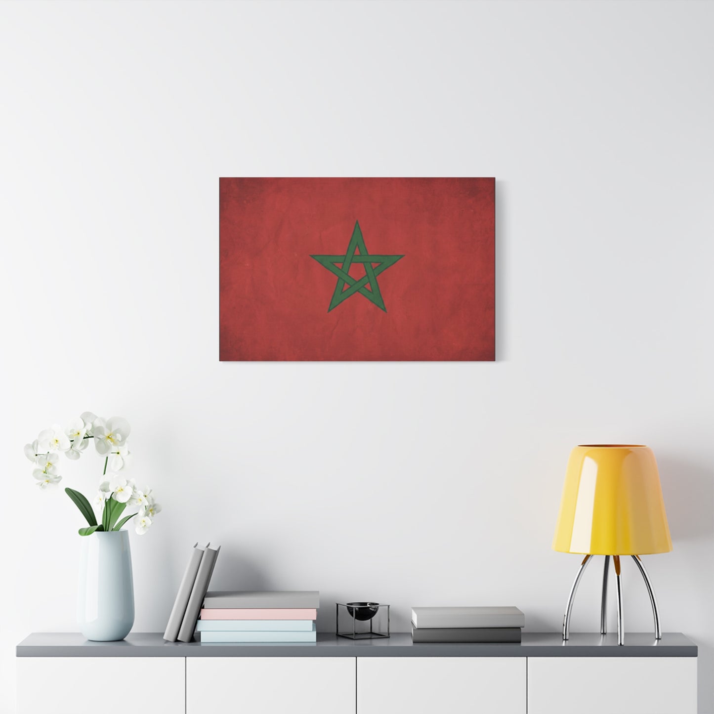 Morocco Flag Canvas Wall Art - Moroccan Red Green Pentagram Print, Vintage Textured National Decor - Modern Cultural Style - Living Room Wall Decor, Bedroom Home Decoration - Bedroom Home Decoration
