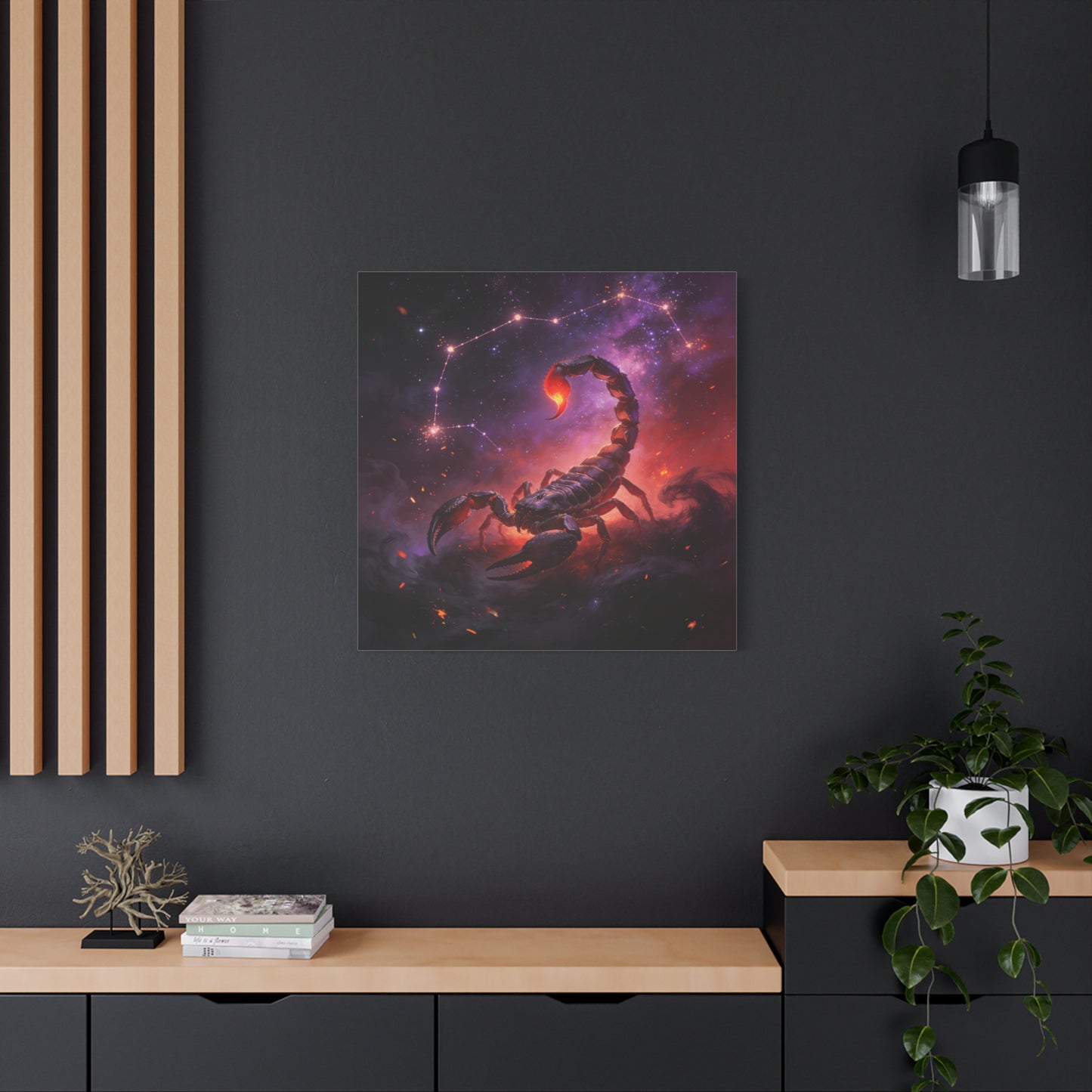 Scorpio Zodiac Canvas Wall Art - Celestial Scorpion Constellation Galaxy Print, Fiery Purple Space Illustration - Matte Canvas Decor - Bedroom Wall Hanging, Dorm Room Accent - Bedroom Home Decoration
