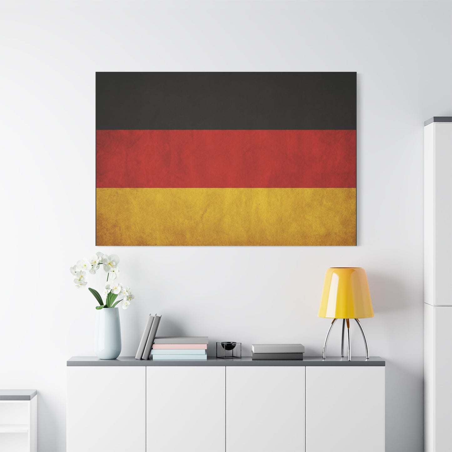 German Flag Canvas Wall Art - Vintage Germany Pride Decor, Black Red Gold Horizontal Banner Print - Rustic Textured Style, Living Room Wall Decor, Office Art - Bedroom Home Decoration - Ready to Hang