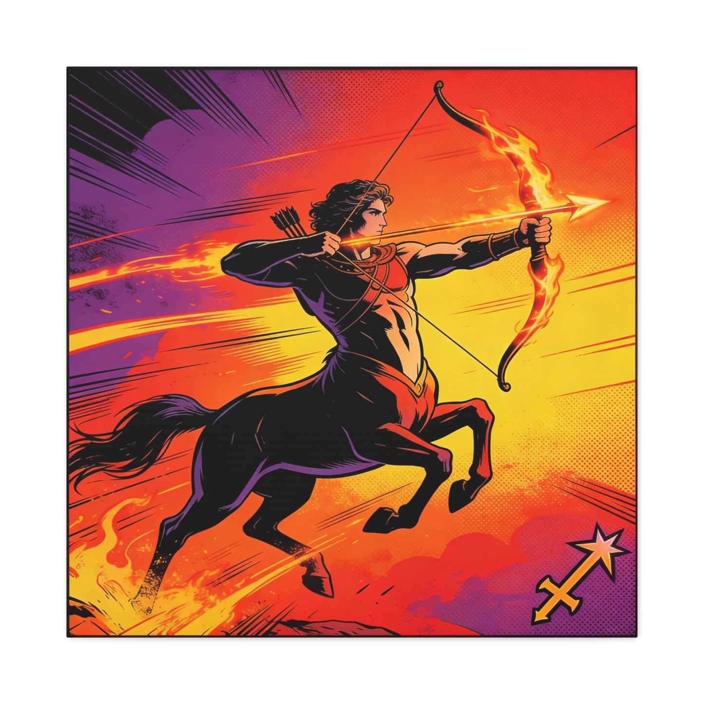 Sagittarius Centaur Archer Canvas Wall Art - Fiery Zodiac Illustration, Bold Mythology Decor - Matte Canvas Print, Modern Pop Art Style - Bedroom Home Decoration, Office Wall Decor - Ready to Hang
