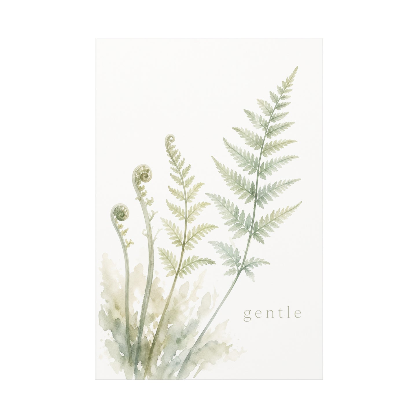 "Gentle" Fern Botanical Canvas Wall Art - Watercolor Green Leaf Print, Minimalist Nature Decor - Calming Bedroom Wall Decor, Bathroom Decoration, Spa Style Home Accent - Bedroom Home Decoration