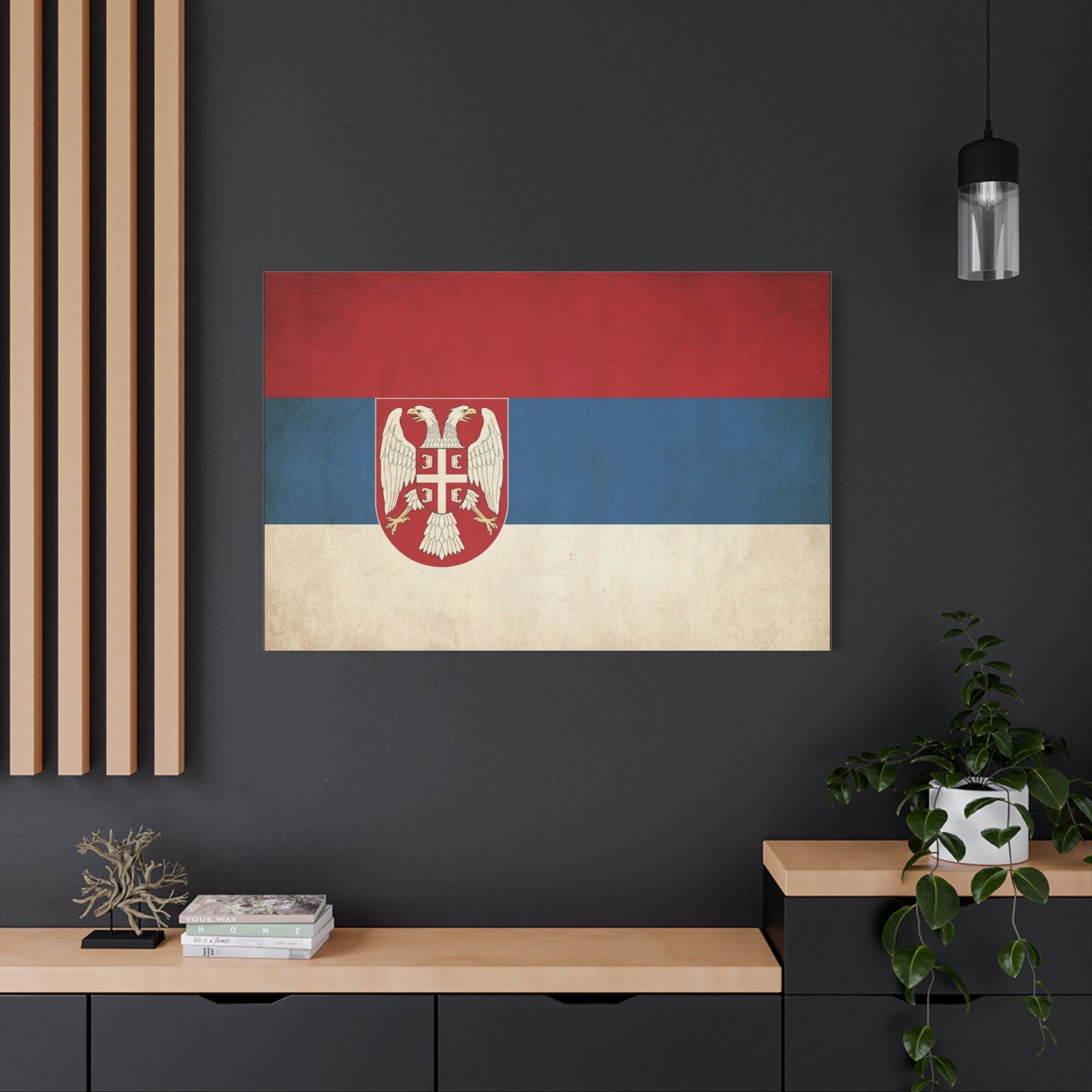 Serbian Flag Canvas Wall Art - Vintage Serbia Coat Of Arms Print, Patriotic Tricolor Decor - Rustic National Heritage Style - Living Room Wall Decor - Bedroom Home Decoration - Bedroom Home Decoration