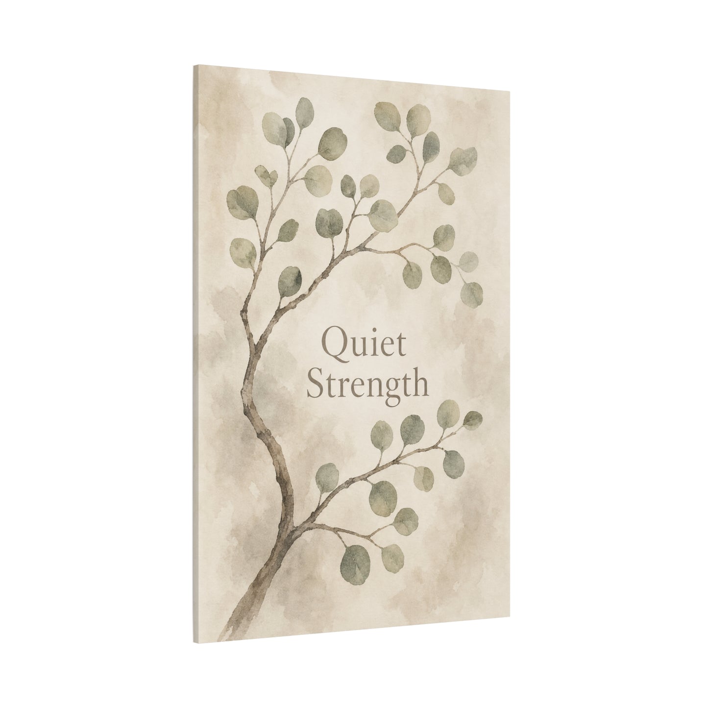 "Quiet Strength" Botanical Canvas Wall Art - Minimalist Sage Leaf Branch Print - Neutral Inspirational Wall Decor - Bedroom Home Decoration, Living Room Accent - Bedroom Home Decoration