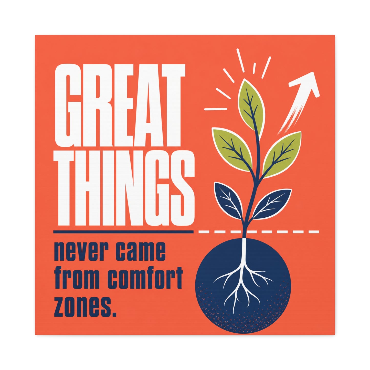 "Great Things Never Came From Comfort Zones" Typography Canvas Wall Art - Motivational Quote Print, Modern Orange Blue Office Decor, Bedroom Home Decoration - Office Wall Art - Bedroom Home Decoration