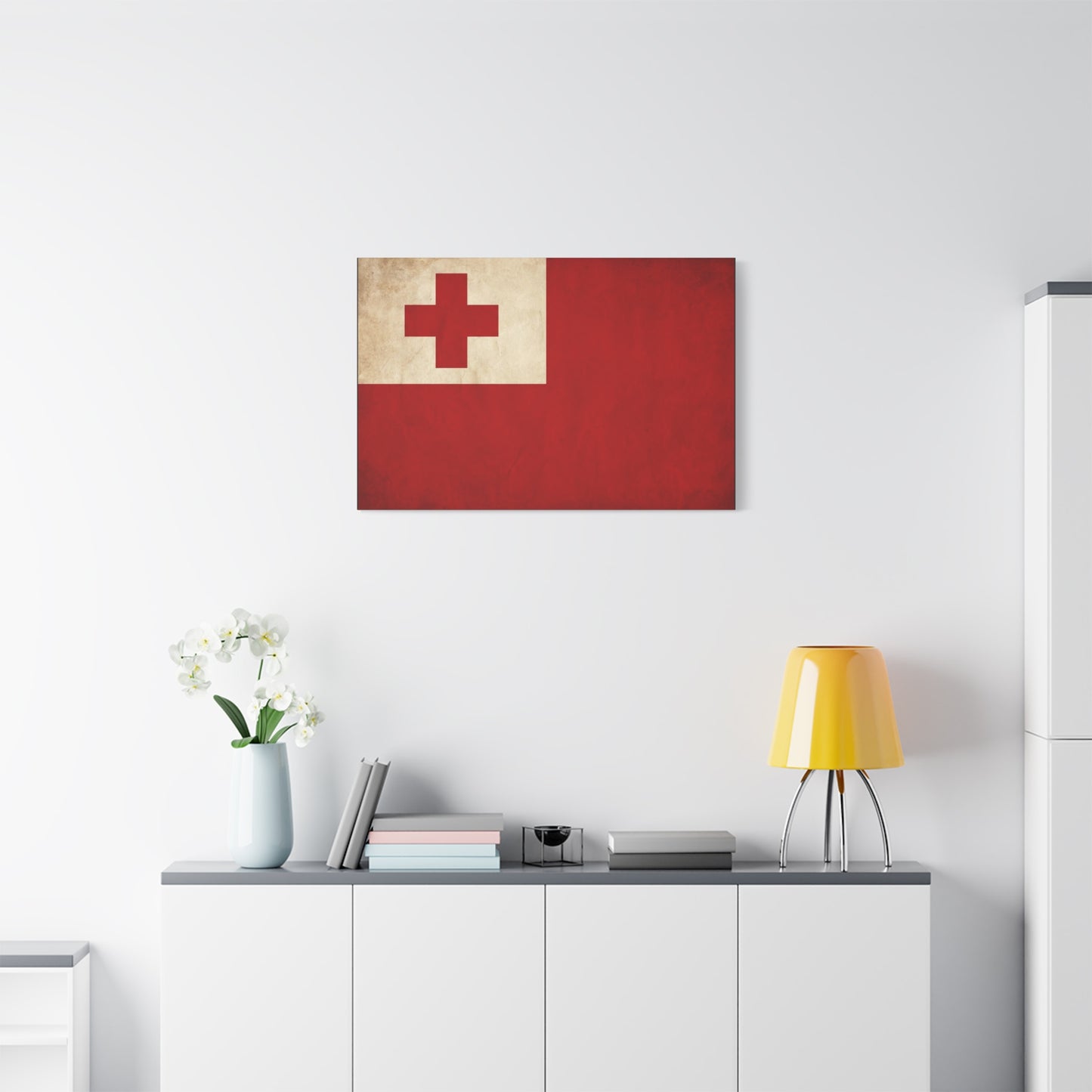 Tonga Flag Canvas Wall Art - Vintage Red Cross National Banner Print, Matte Cotton Decor - Traditional Patriotic Style - Living Room Home Decoration - Living Room Wall Decor - Bedroom Home Decoration