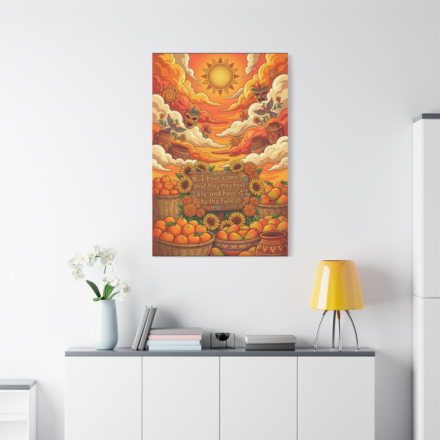 "I Have Come That They May Have Life, And Have It To The Fullest" Canvas Wall Art - John 10:10 Scripture Print, Sunflower Citrus Harvest Decor - Ready to Hang - Living Room Wall Decor - HP Latex Print