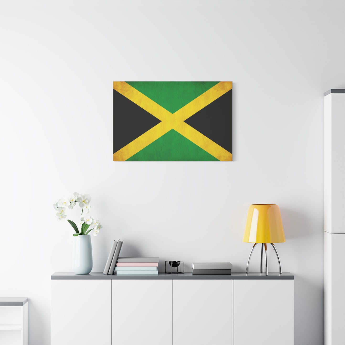 Jamaica Flag Canvas Wall Art - Vintage Jamaican National Flag Print, Green Gold Black Patriotic Decor - Matte Canvas Wall Hanging - Living Room Bedroom Office Decoration - Bedroom Home Decoration