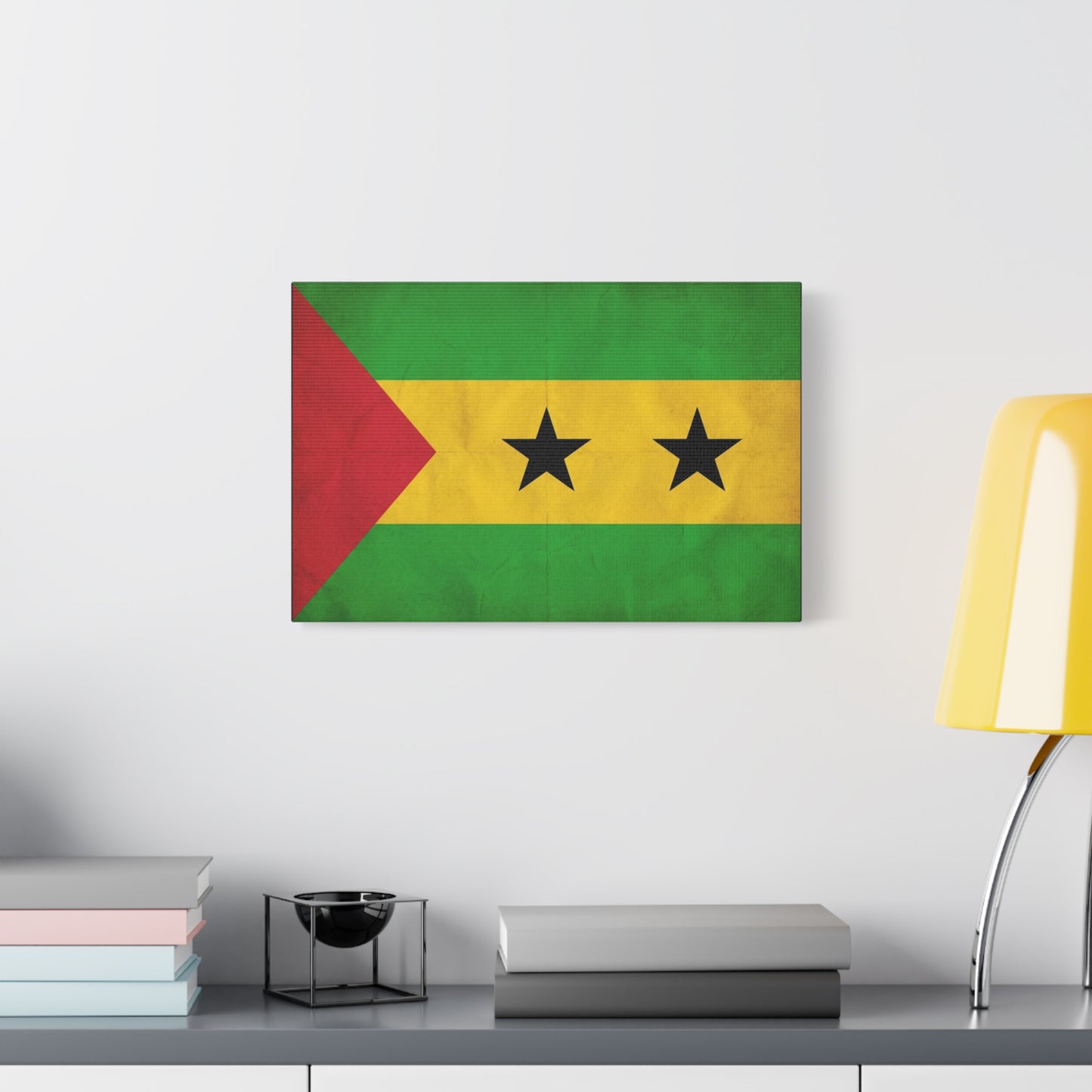Sao Tome And Principe Flag Canvas Wall Art - National Pride Decor, Vintage Country Banner Print - Green Yellow Red Two Star Design - Living Room Wall Decor - Bedroom Home Decoration - Ready to Hang