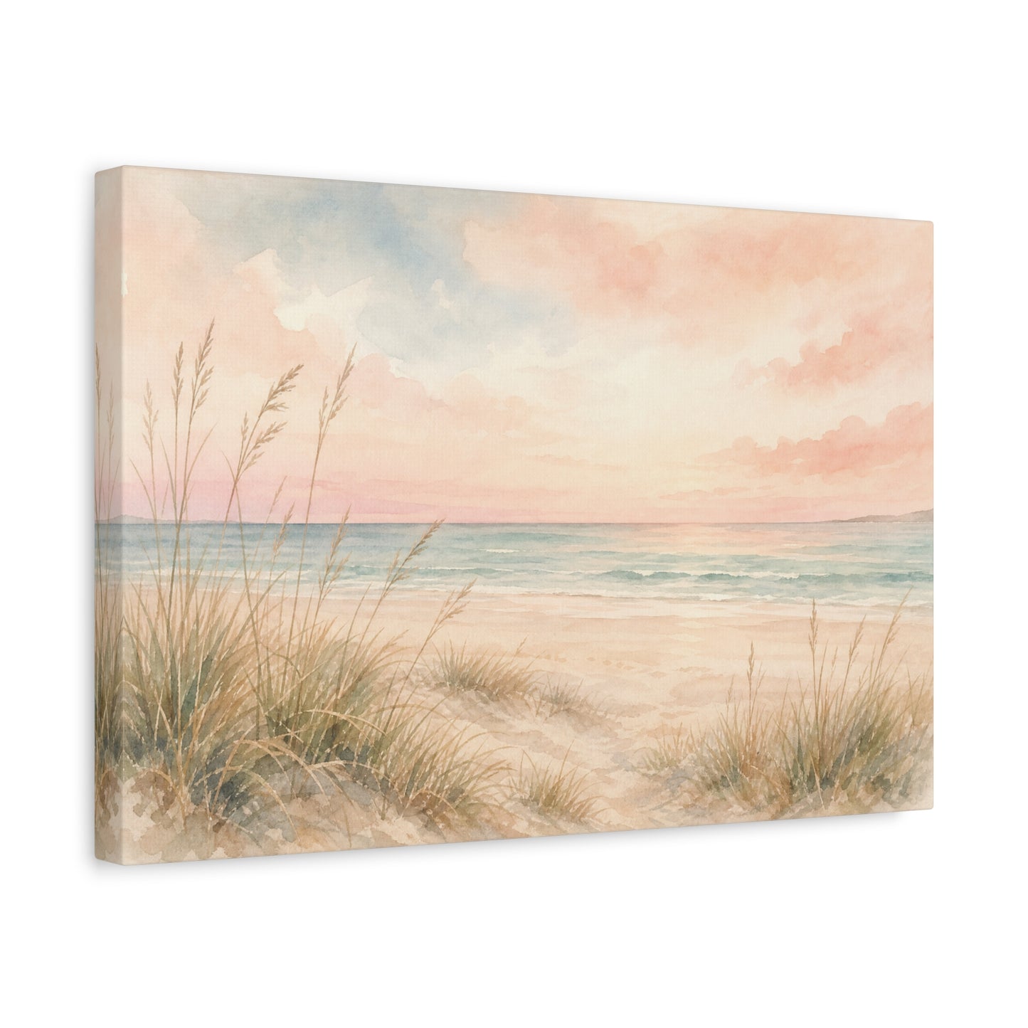 Pastel Beach Dune Canvas Wall Art - Coastal Seascape Sunset Shore Grass Print - Soft Pink Blue Watercolor - Bedroom Wall Decor, Living Room Home Decoration - Bedroom Home Decoration - Ready to Hang