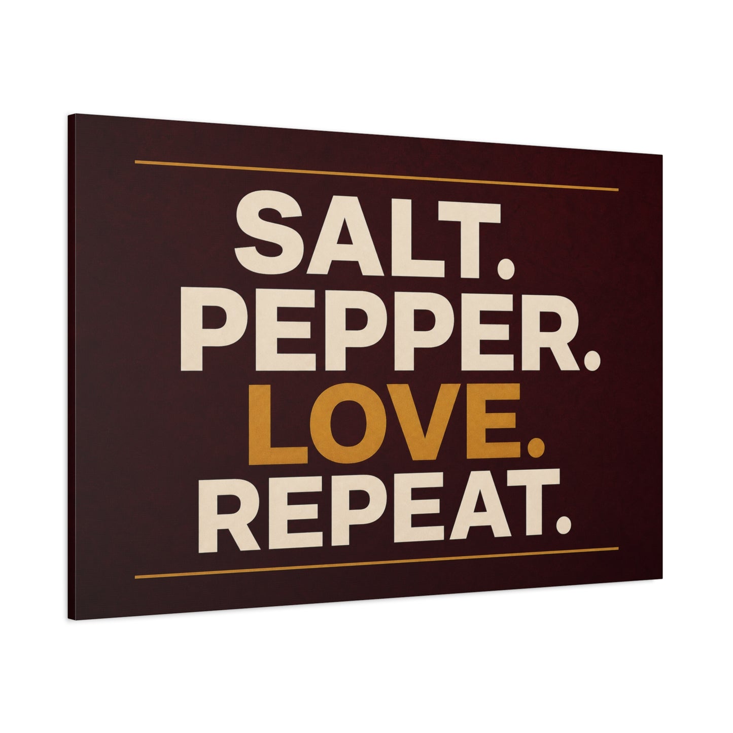 "Salt. Pepper. Love. Repeat." Typography Canvas Wall Art - Kitchen Quote Wall Decor, Modern Farmhouse Home Decoration, Brown And Gold Minimalist Canvas Print For Dining Room - Bedroom Home Decoration