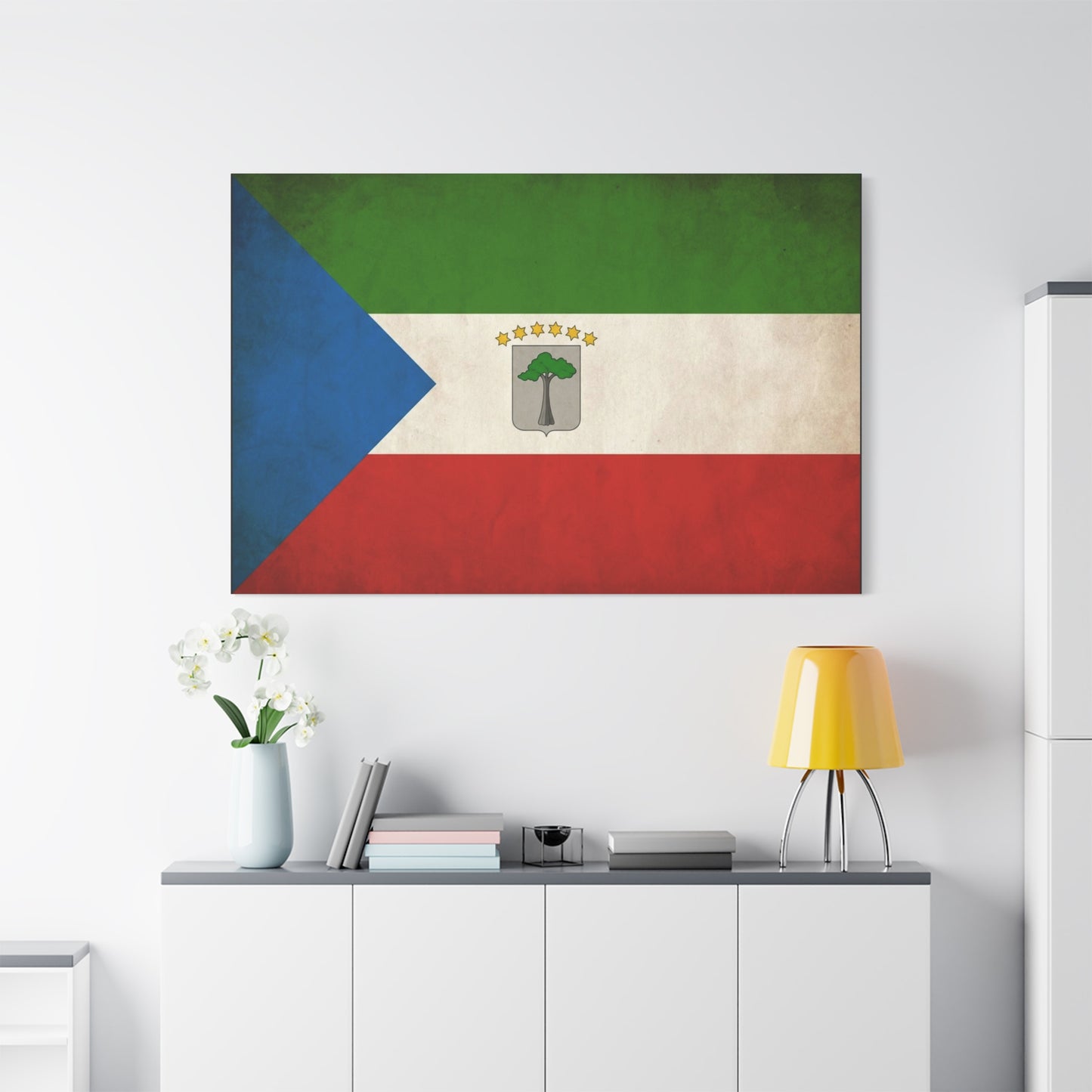 Equatorial Guinea Flag Canvas Wall Art - Vintage National Pride Decor, Distressed Heritage Print - Patriotic Traditional Style - Living Room Wall Decor - Ready to Hang - Bedroom Home Decoration
