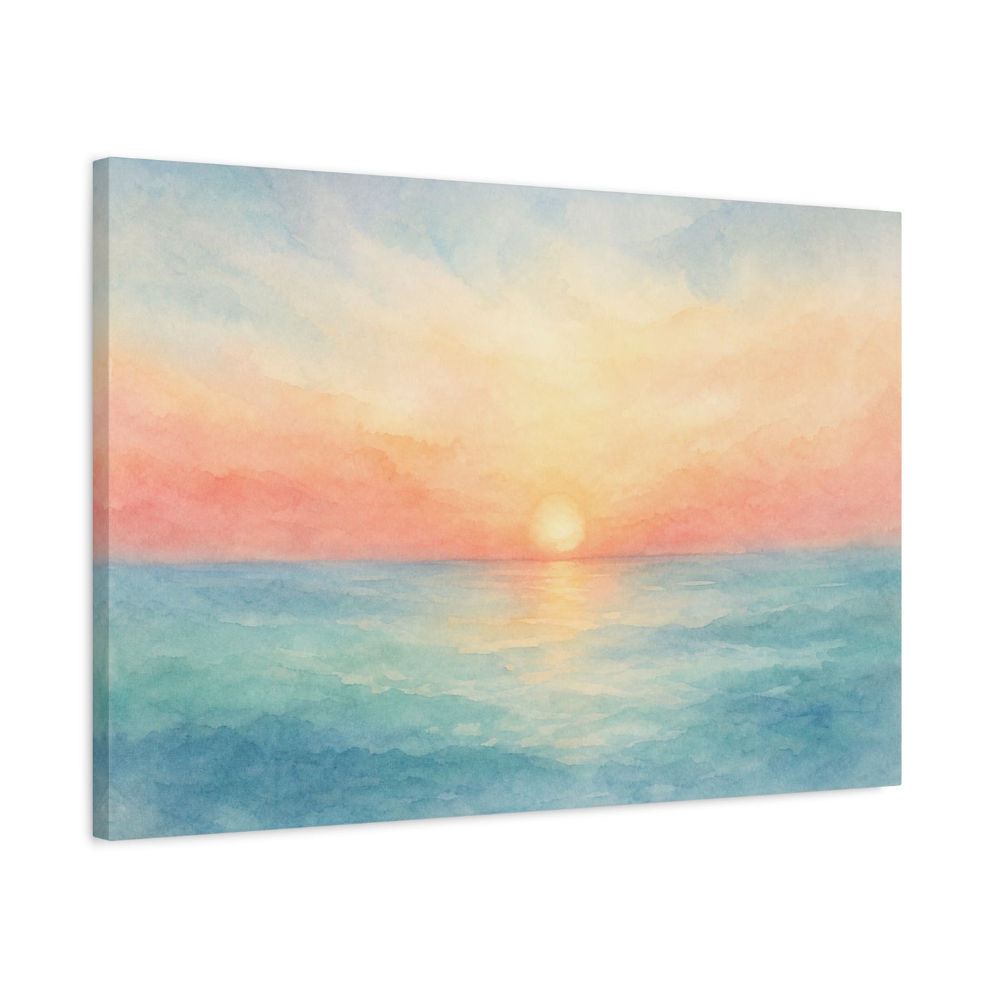 Pastel Ocean Sunrise Canvas Wall Art - Watercolor Seascape, Coastal Wall Decor - Serene Beach Horizon Print - Bedroom Home Decoration, Living Room Accent, Jellyfish Room Decor - Modern Farmhouse Style