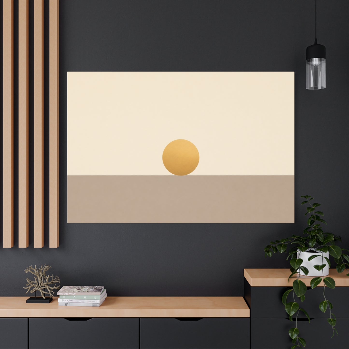 Minimalist Sun Horizon Canvas Wall Art - Abstract Geometric Desert Landscape Print - Neutral Beige And Gold - Contemporary Living Room Decor, Bedroom Home Decoration, Office Accent - Office Wall Art