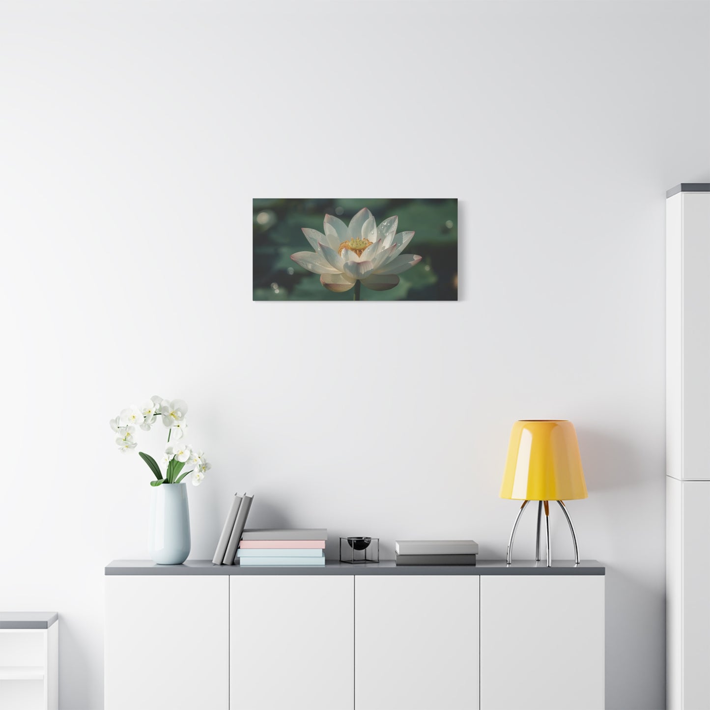 White Lotus Canvas Wall Art - Botanical Flower Art Print, Soft Pink Petals - Serene Matte Canvas Print - Bedroom Wall Decor, Bathroom Home Decoration, Spa Style Accent - Bedroom Home Decoration