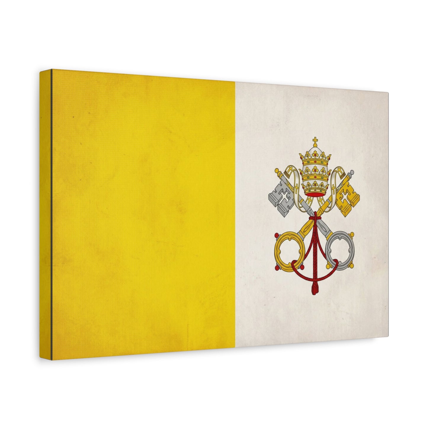 Vatican Flag Canvas Wall Art - Papal Keys And Tiara Catholic Wall Decor - Yellow White Heraldic Print - Traditional Religious Style - Bedroom Home Decoration - Bedroom Home Decoration - Ready to Hang