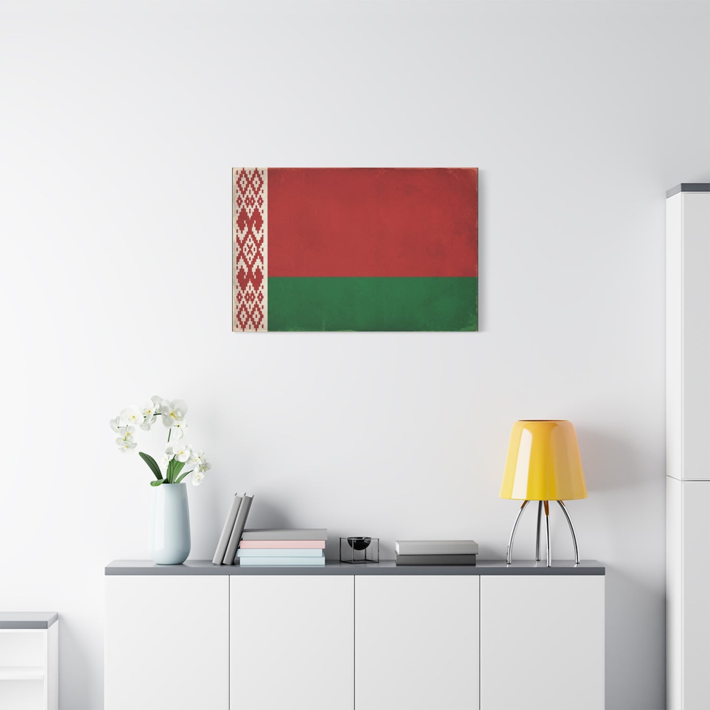 Belarus Flag Canvas Wall Art - Vintage Red Green National Banner Print, Patriotic Eastern Europe Decor - Textured Minimalist Style - Living Room Wall Decor - Modern Farmhouse Style - Ready to Hang